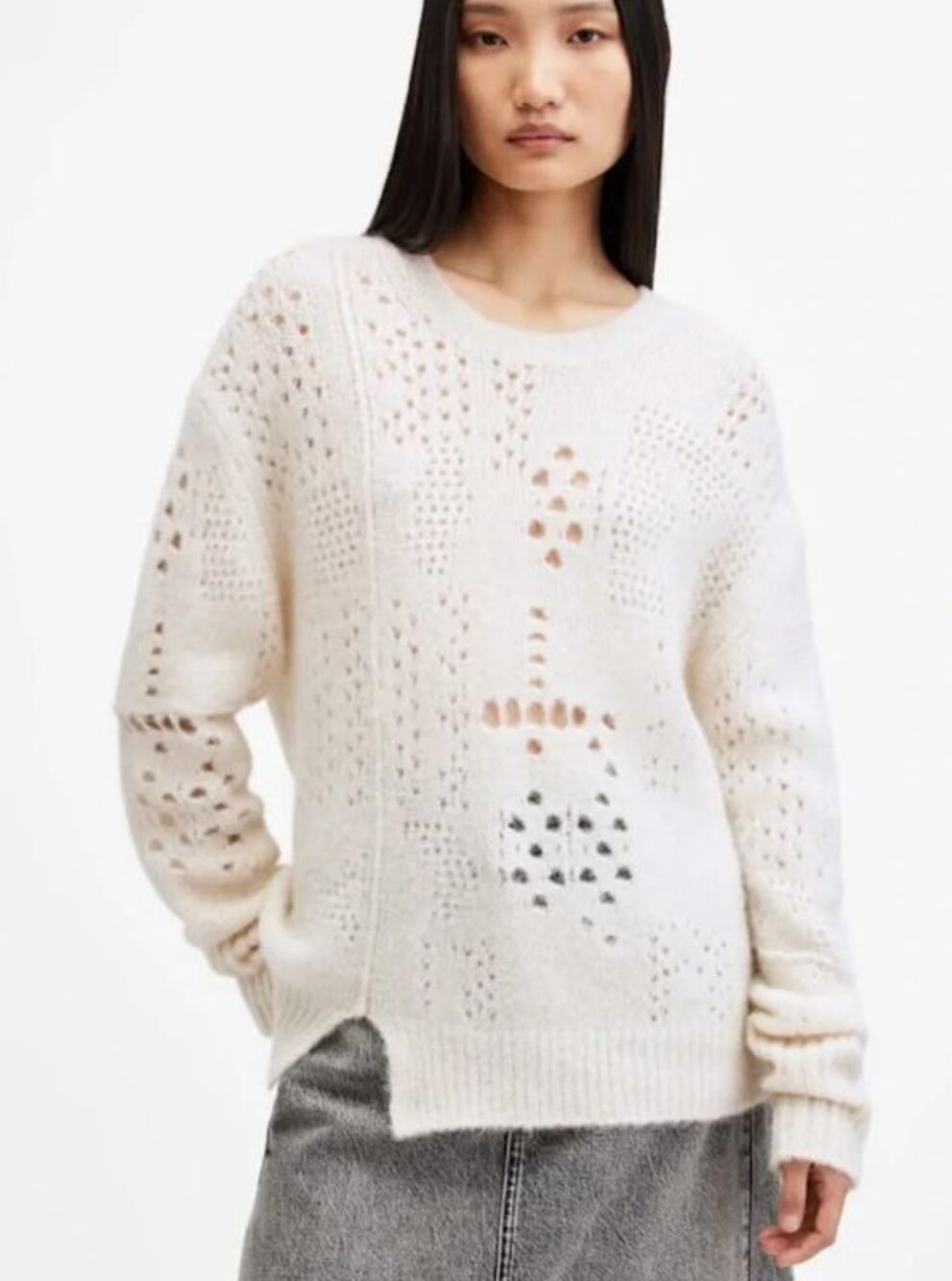 All Saints Alpaca Wool Sweater Womens Large Winnie Jumper White Oversized Knit